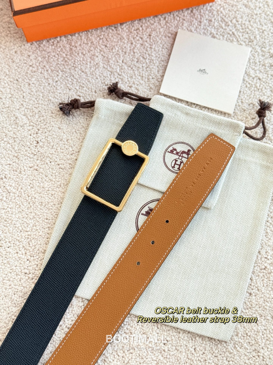 Hermès Oscar Buckle Reversible 에르메스 오스카 버클 리버서블 엡송 카프스킨 벨트 블랙/브라운 금장 3.8cm 4
