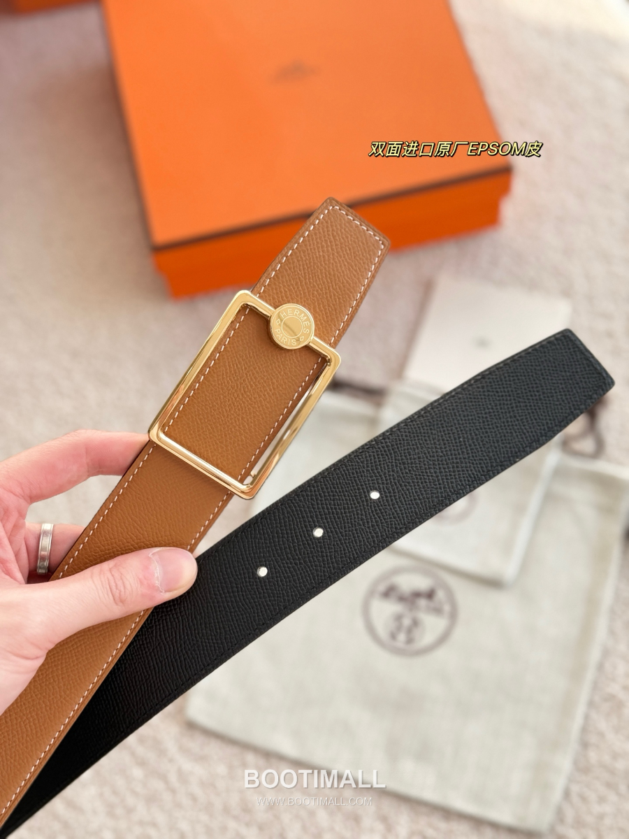 Hermès Oscar Buckle Reversible 에르메스 오스카 버클 리버서블 엡송 카프스킨 벨트 블랙/브라운 금장 3.8cm 6