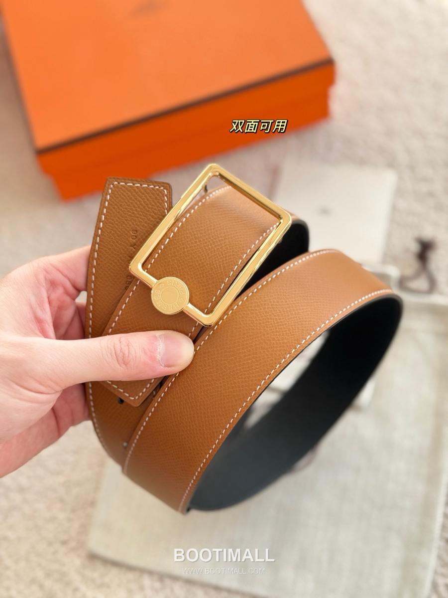 Hermès Oscar Buckle Reversible 에르메스 오스카 버클 리버서블 엡송 카프스킨 벨트 블랙/브라운 금장 3.8cm 7