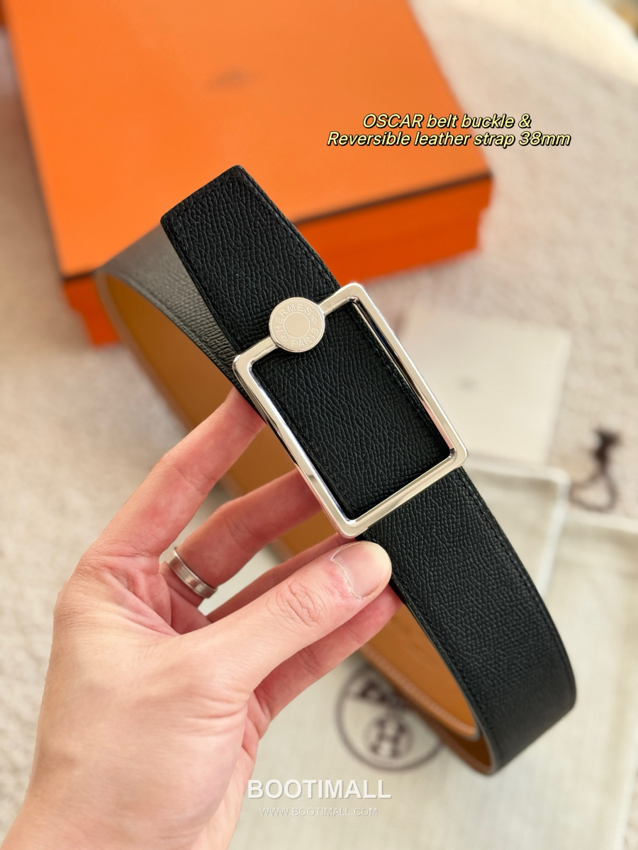 Hermès Oscar Buckle Reversible 에르메스 오스카 버클 리버서블 엡송 카프스킨 벨트 블랙/브라운 은장 3.8cm 2