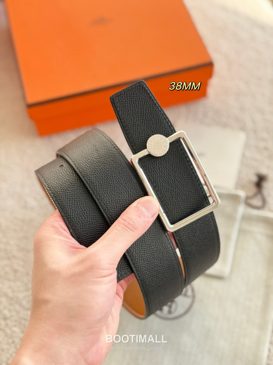 Hermès Oscar Buckle Reversible 에르메스 오스카 버클 리버서블 엡송 카프스킨 벨트 블랙/브라운 은장 3.8cm 3