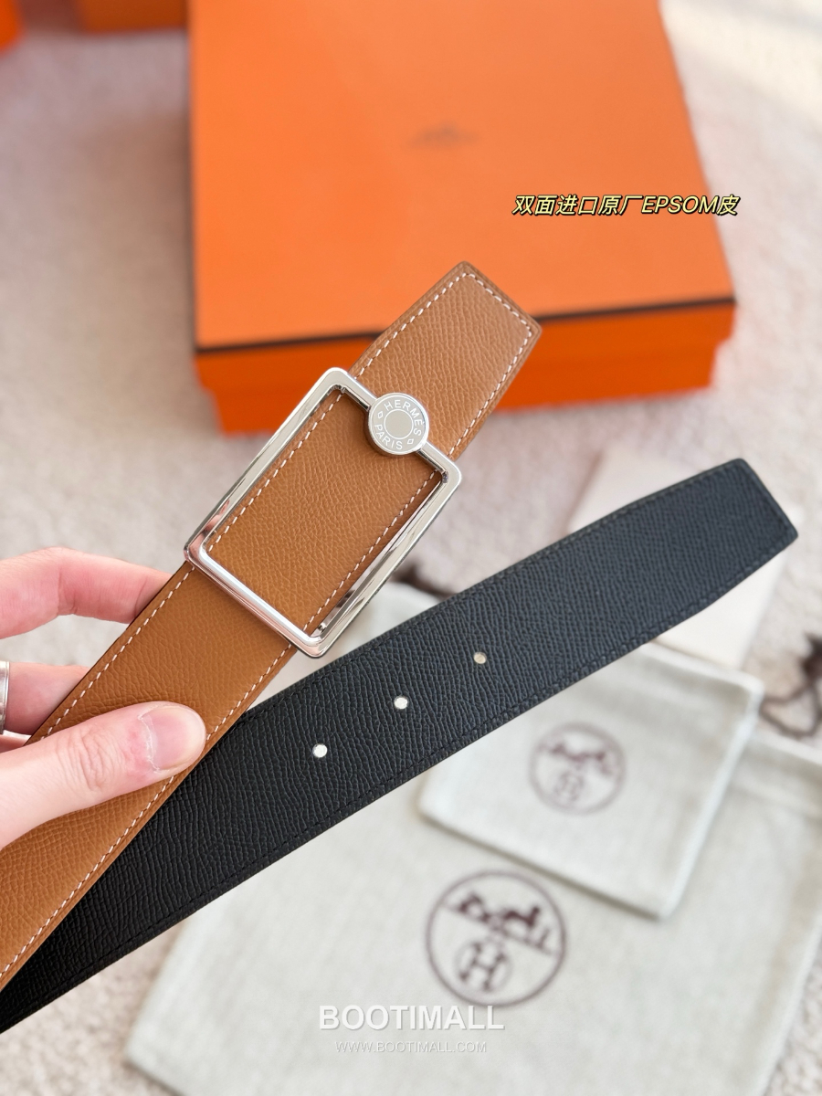 Hermès Oscar Buckle Reversible 에르메스 오스카 버클 리버서블 엡송 카프스킨 벨트 블랙/브라운 은장 3.8cm 6