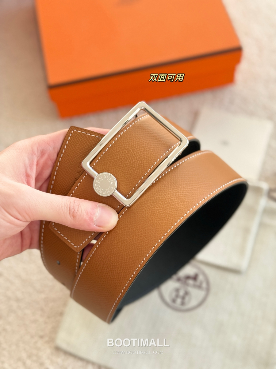 Hermès Oscar Buckle Reversible 에르메스 오스카 버클 리버서블 엡송 카프스킨 벨트 블랙/브라운 은장 3.8cm 7