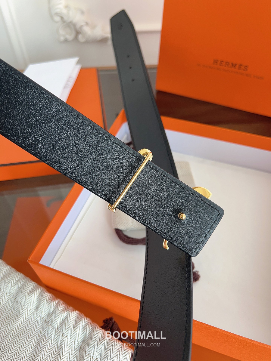 Hermès H Buckle Ostrich Leather Belt 에르메스 H 버클 오스트리치 레더 벨트 블랙 금장 3.8cm 4