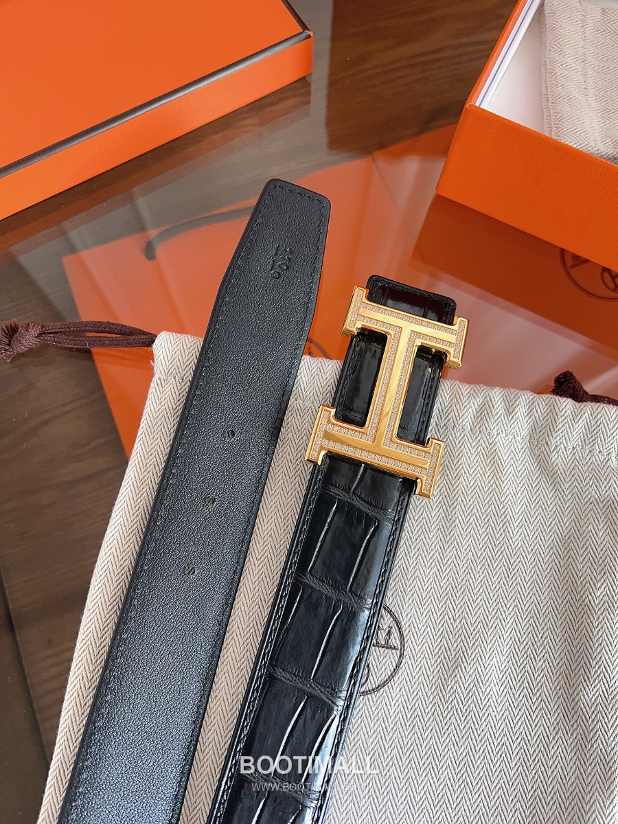 Hermès H Buckle Crocodile Belly Leather Belt 에르메스 H 버클 크로커다일 배가죽 벨트 금장 3.8cm 1