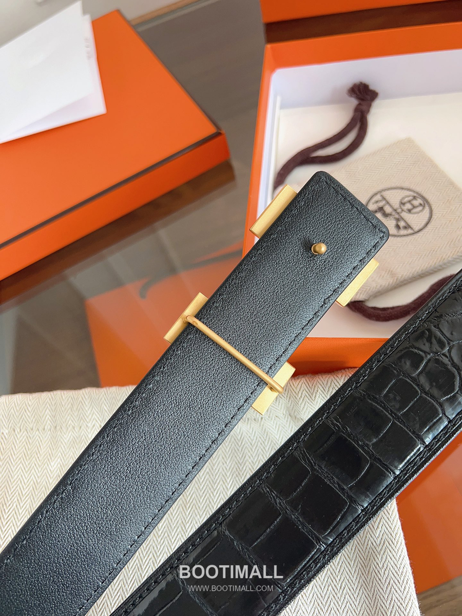 Hermès H Buckle Crocodile Belly Leather Belt 에르메스 H 버클 크로커다일 배가죽 벨트 금장 3.8cm 5
