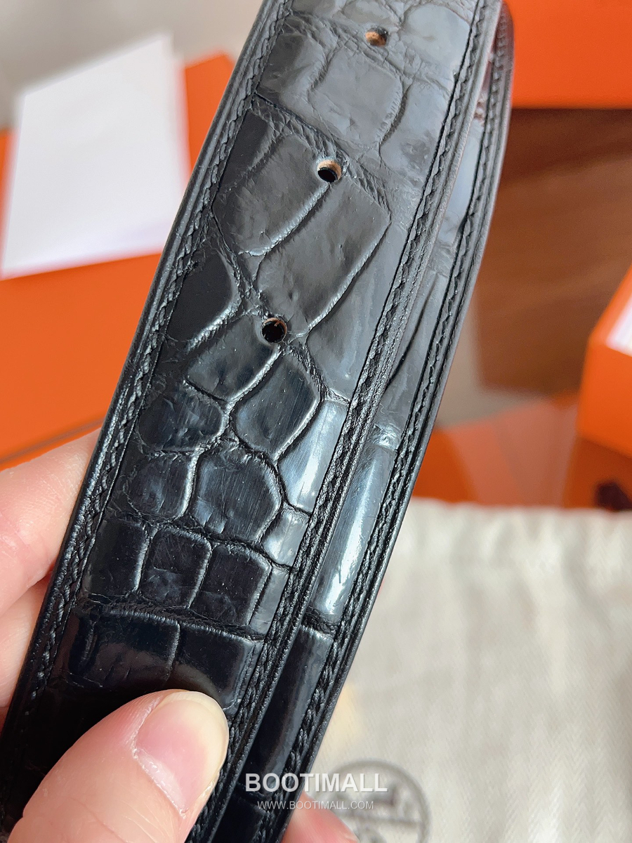 Hermès H Buckle Crocodile Belly Leather Belt 에르메스 H 버클 크로커다일 배가죽 벨트 금장 3.8cm 6