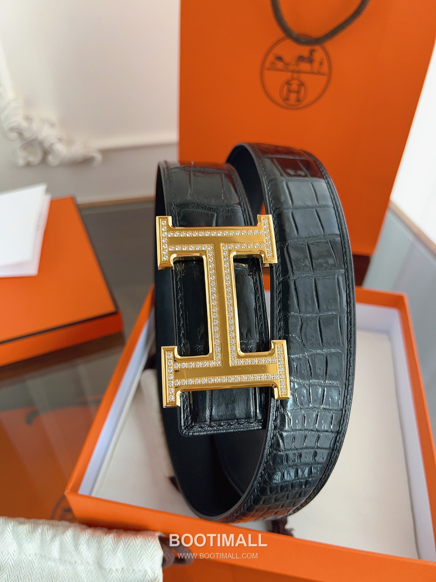Hermès H Buckle Crocodile Belly Leather Belt 에르메스 H 버클 크로커다일 배가죽 벨트 금장 3.8cm 7