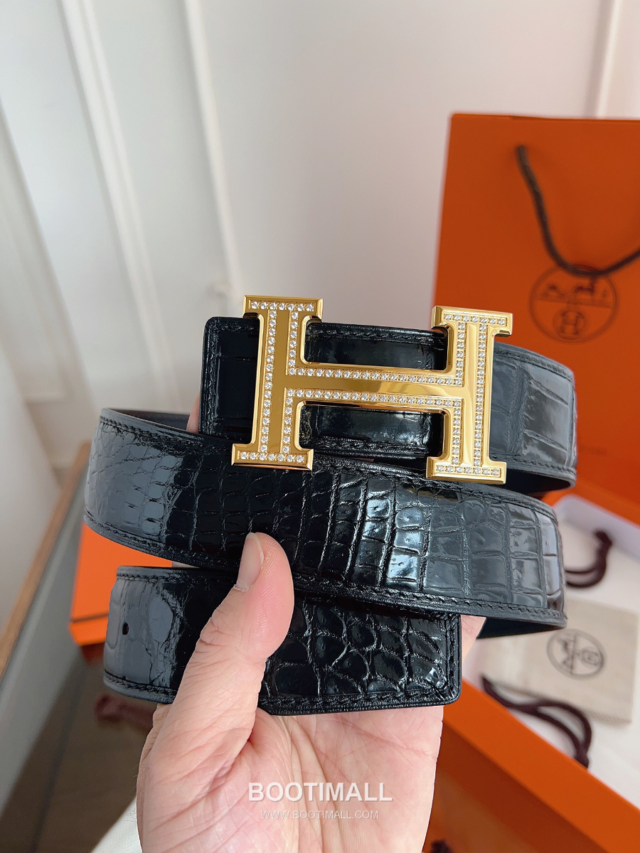 Hermès H Buckle Crocodile Belly Leather Belt 에르메스 H 버클 크로커다일 배가죽 벨트 금장 3.8cm 8