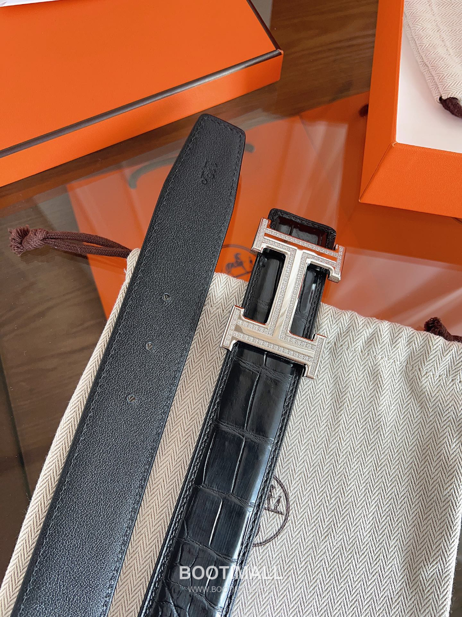 Hermès H Buckle Crocodile Belly Leather Belt 에르메스 H 버클 크로커다일 배가죽 벨트 은장 3.8cm 1