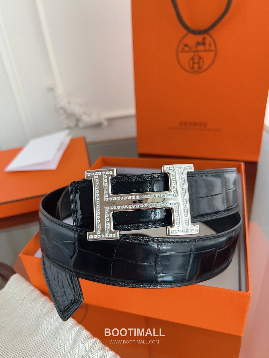 Hermès H Buckle Crocodile Belly Leather Belt 에르메스 H 버클 크로커다일 배가죽 벨트 은장 3.8cm 2