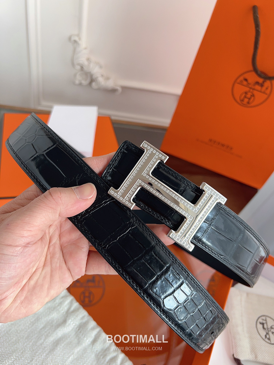 Hermès H Buckle Crocodile Belly Leather Belt 에르메스 H 버클 크로커다일 배가죽 벨트 은장 3.8cm 3
