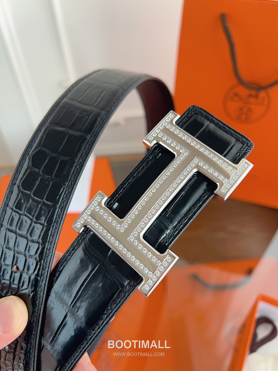 Hermès H Buckle Crocodile Belly Leather Belt 에르메스 H 버클 크로커다일 배가죽 벨트 은장 3.8cm 5