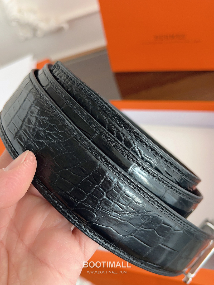 Hermès H Buckle Crocodile Belly Leather Belt 에르메스 H 버클 크로커다일 배가죽 벨트 은장 3.8cm 6