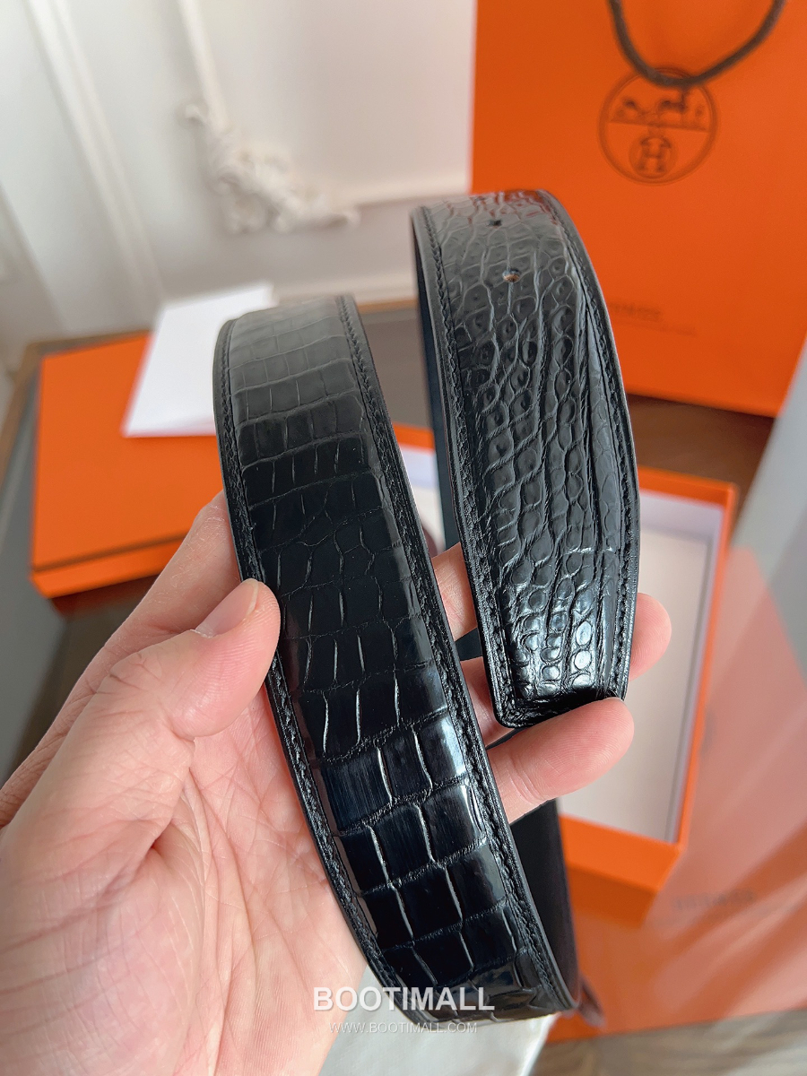 Hermès H Buckle Crocodile Belly Leather Belt 에르메스 H 버클 크로커다일 배가죽 벨트 은장 3.8cm 7