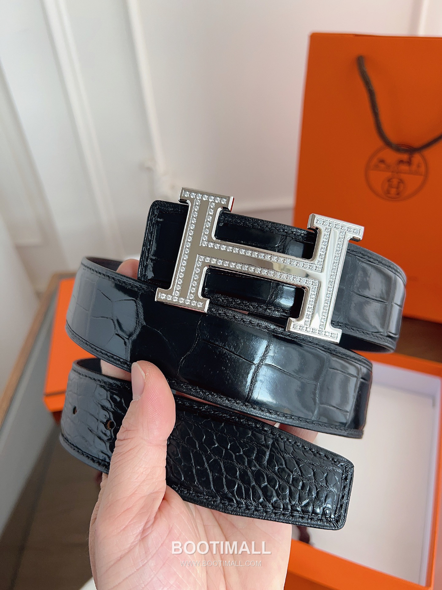 Hermès H Buckle Crocodile Belly Leather Belt 에르메스 H 버클 크로커다일 배가죽 벨트 은장 3.8cm 8