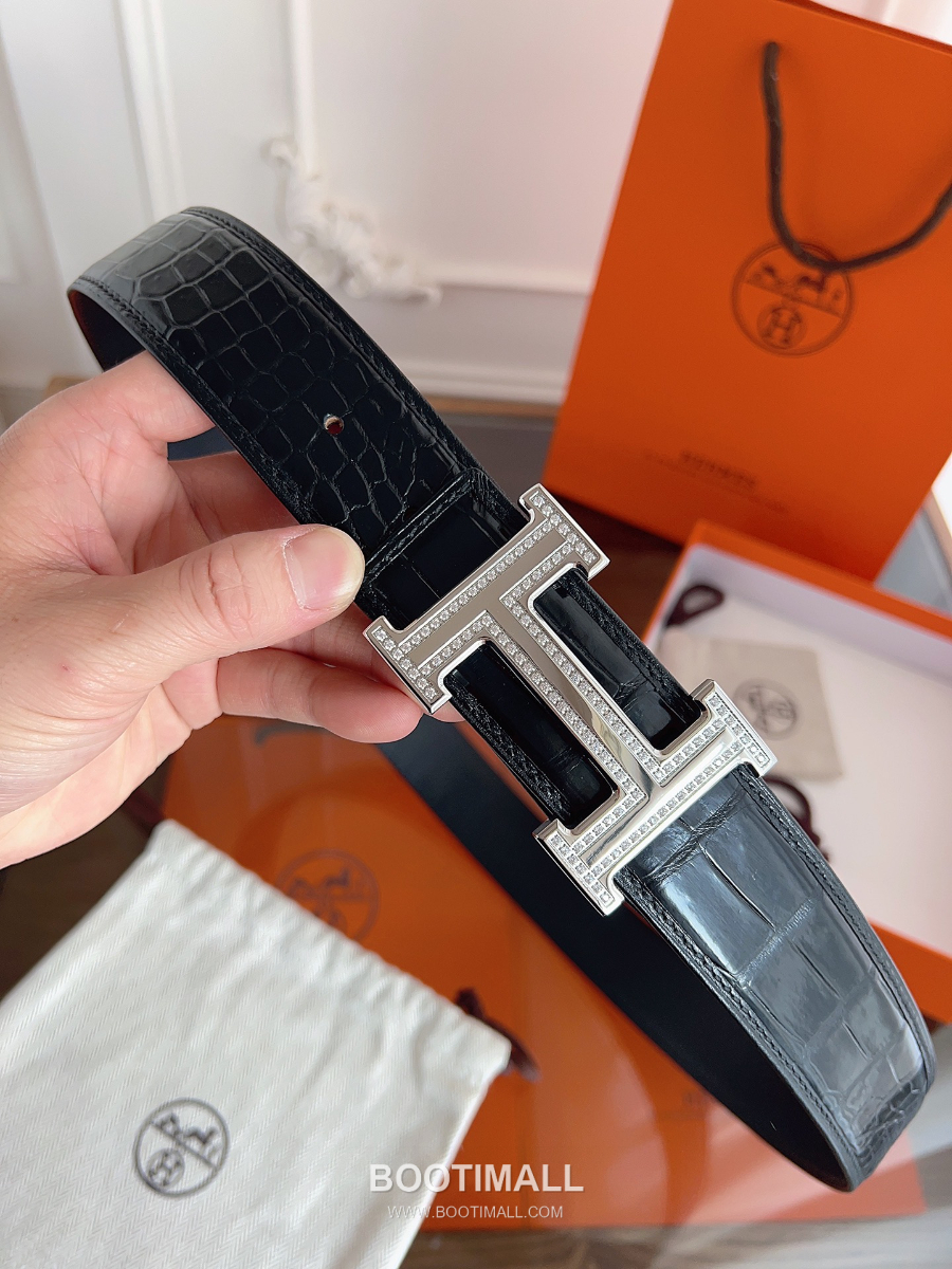 Hermès H Buckle Crocodile Belly Leather Belt 에르메스 H 버클 크로커다일 배가죽 벨트 은장 3.8cm 9