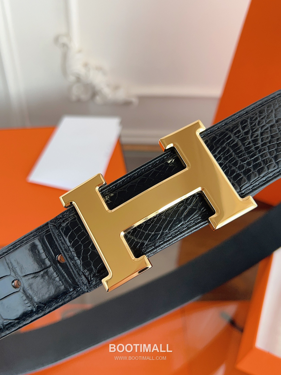 Hermès H Buckle Crocodile Hornback Leather Belt 에르메스 H 버클 크로커다일 혼백 레더 벨트 금장 3.8cm 7