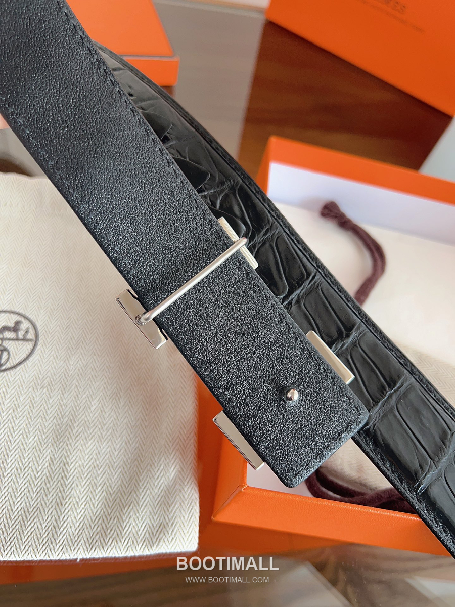 Hermès H Buckle Crocodile Hornback Leather Belt 에르메스 H 버클 크로커다일 혼백 레더 벨트 은장 3.8cm 5