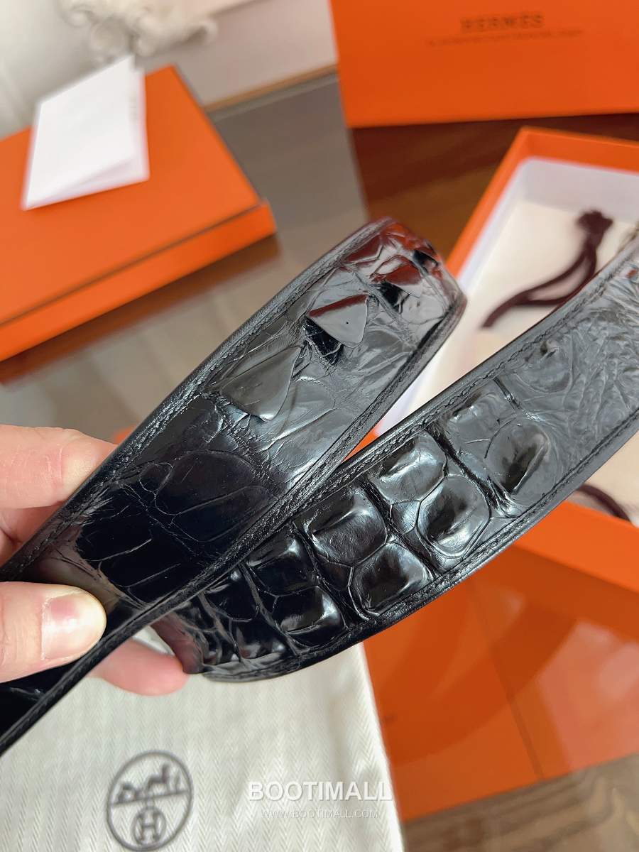 Hermès H Buckle Crocodile Hornback Leather Belt 에르메스 H 버클 크로커다일 혼백 레더 벨트 은장 3.8cm 6