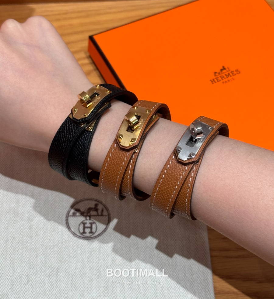 Hermès 에르메스 미니 켈리 더블랩 브레이슬릿 Swift 카프스킨 골드 하드웨어 팔찌 5