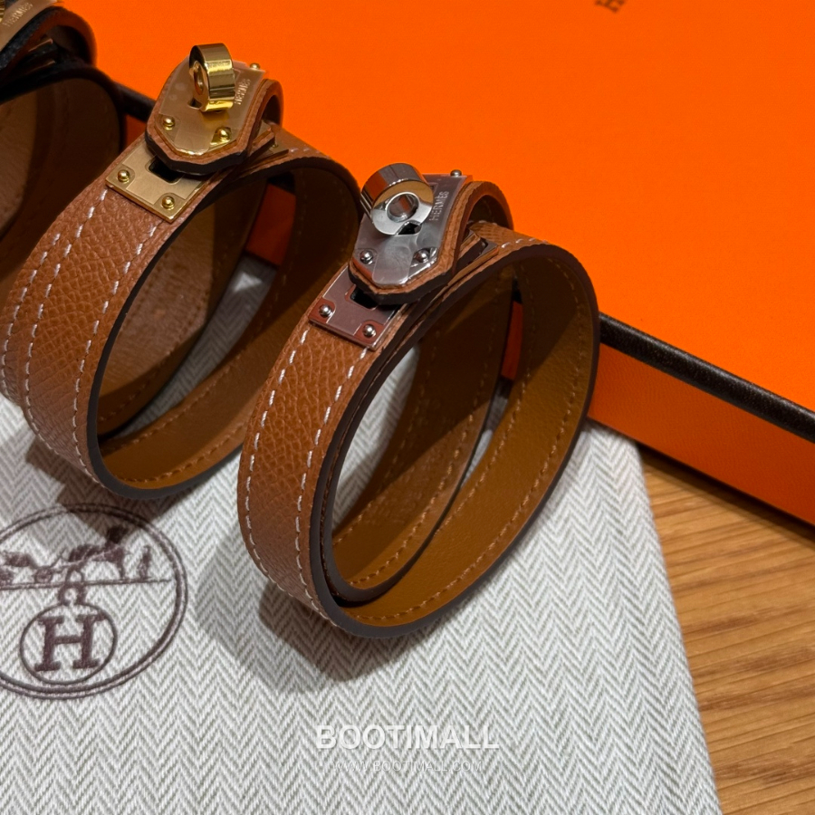Hermès 에르메스 미니 켈리 더블랩 브레이슬릿 Swift 카프스킨 골드 하드웨어 팔찌 6