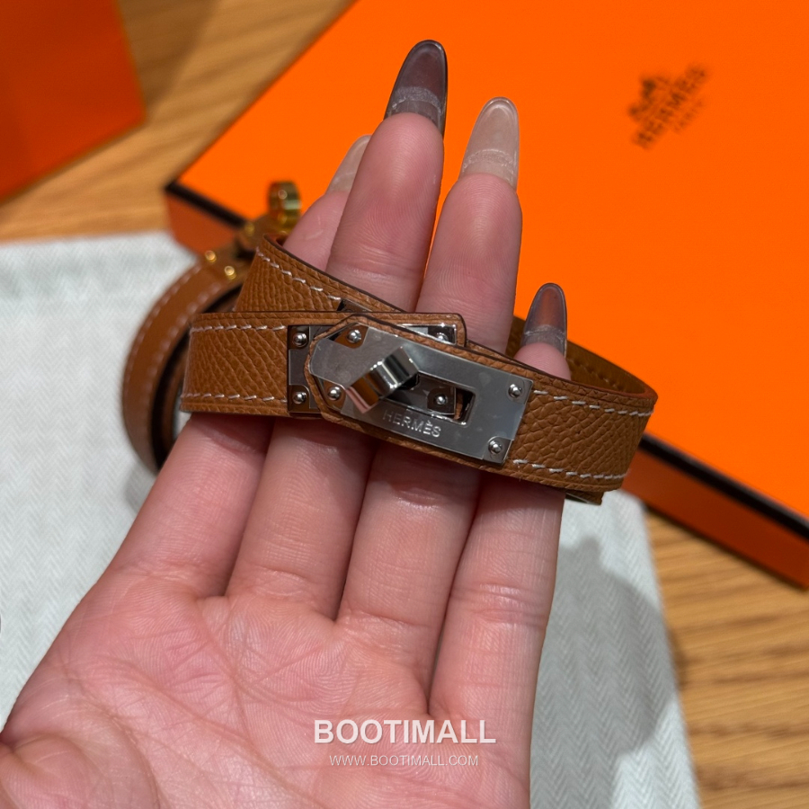 Hermès 에르메스 미니 켈리 더블랩 브레이슬릿 Swift 카프스킨 골드 하드웨어 팔찌 7