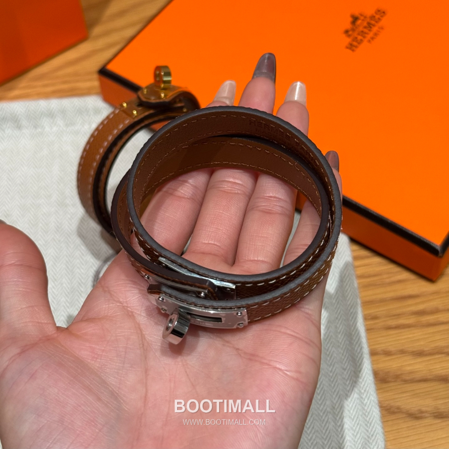 Hermès 에르메스 미니 켈리 더블랩 브레이슬릿 Swift 카프스킨 골드 하드웨어 팔찌 8