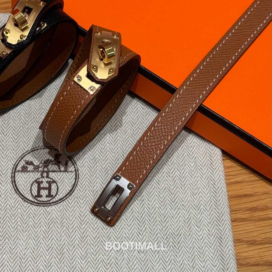 Hermès 에르메스 미니 켈리 더블랩 브레이슬릿 Swift 카프스킨 골드 하드웨어 팔찌 9