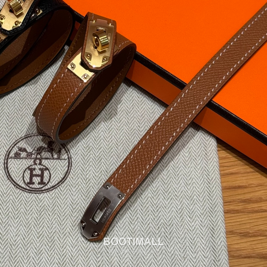 Hermès 에르메스 미니 켈리 더블랩 브레이슬릿 Swift 카프스킨 골드 하드웨어 팔찌 10