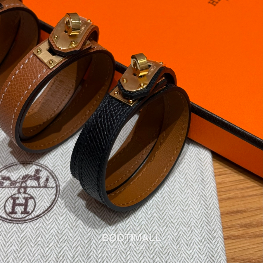 Hermès 에르메스 미니 켈리 더블랩 브레이슬릿 Swift 카프스킨 골드 하드웨어 팔찌 12