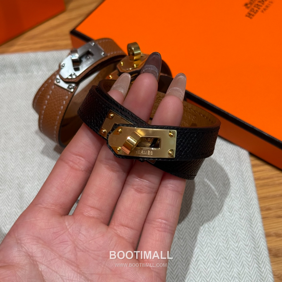 Hermès 에르메스 미니 켈리 더블랩 브레이슬릿 Swift 카프스킨 골드 하드웨어 팔찌 13