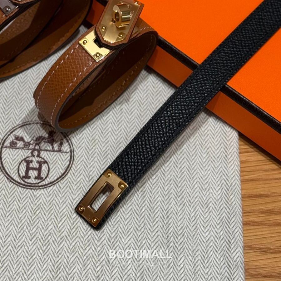Hermès 에르메스 미니 켈리 더블랩 브레이슬릿 Swift 카프스킨 골드 하드웨어 팔찌 15