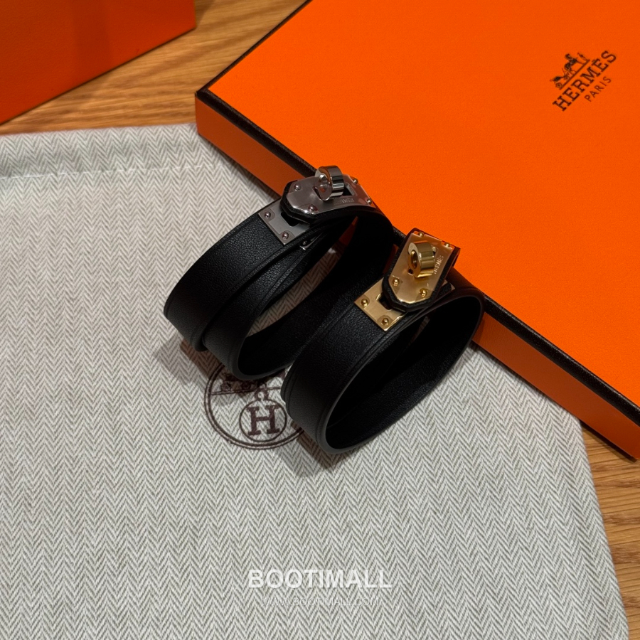 Hermès 에르메스 미니 켈리 더블랩 브레이슬릿 Swift 카프스킨 블랙 골드 하드웨어 팔 2
