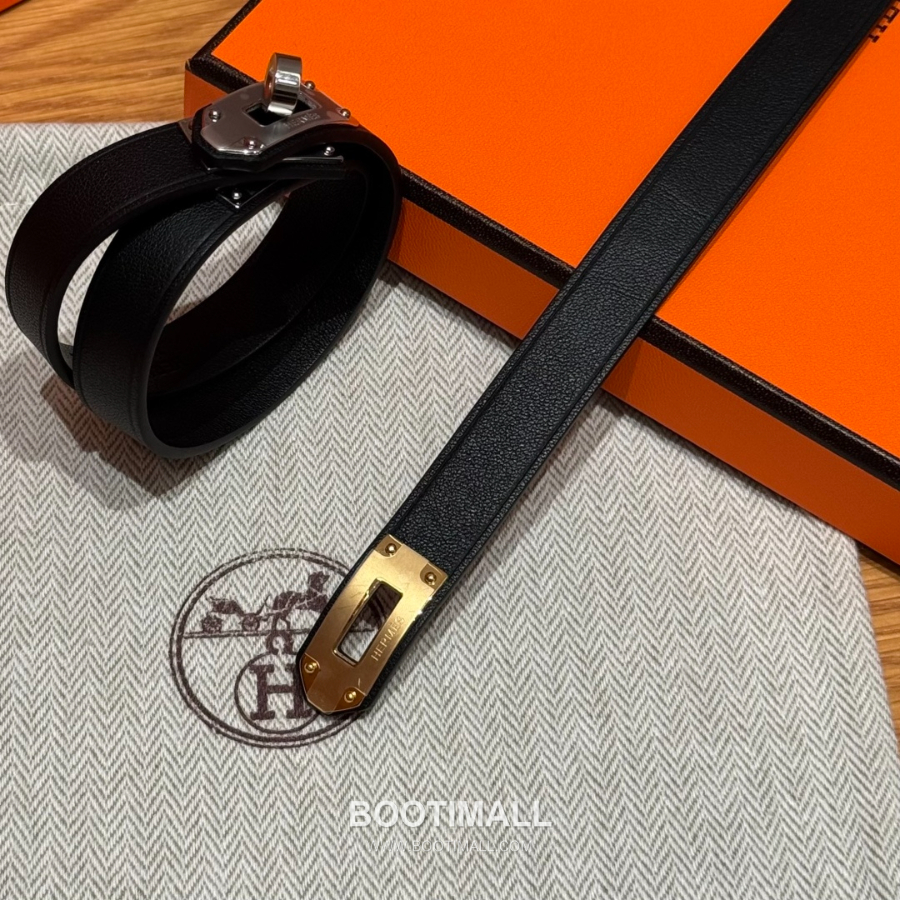 Hermès 에르메스 미니 켈리 더블랩 브레이슬릿 Swift 카프스킨 블랙 골드 하드웨어 팔 7