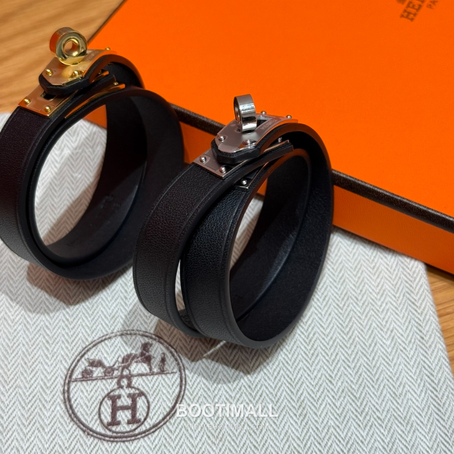 Hermès 에르메스 미니 켈리 더블랩 브레이슬릿 Swift 카프스킨 블랙 골드 하드웨어 팔 10