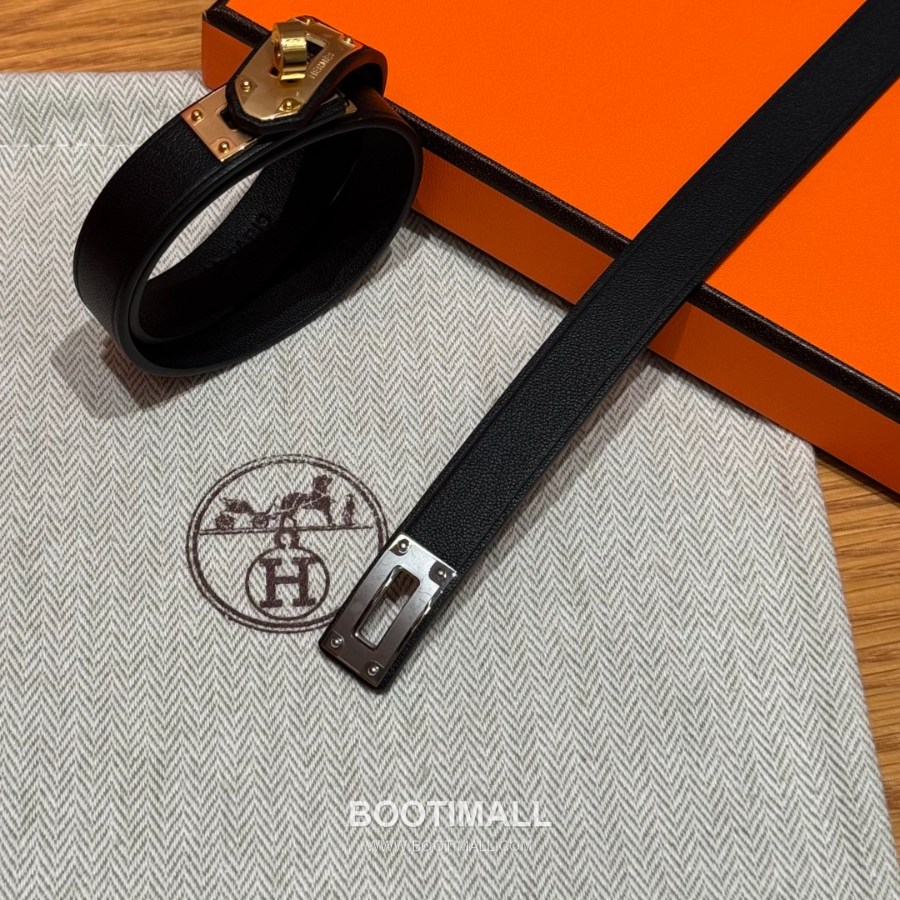 Hermès 에르메스 미니 켈리 더블랩 브레이슬릿 Swift 카프스킨 블랙 골드 하드웨어 팔 13