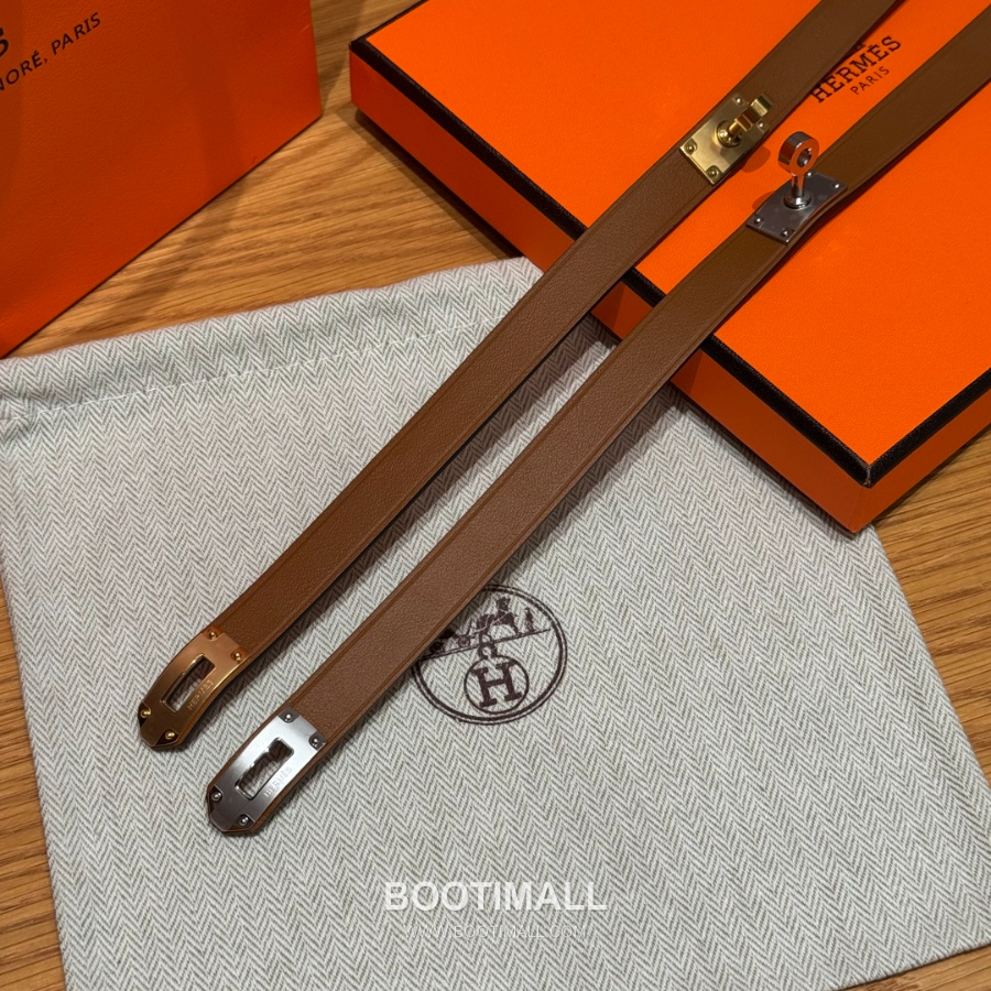 Hermès 에르메스 미니 켈리 더블랩 브레이슬릿 Swift 카프스킨 브라운 실버 하드웨어 팔 1