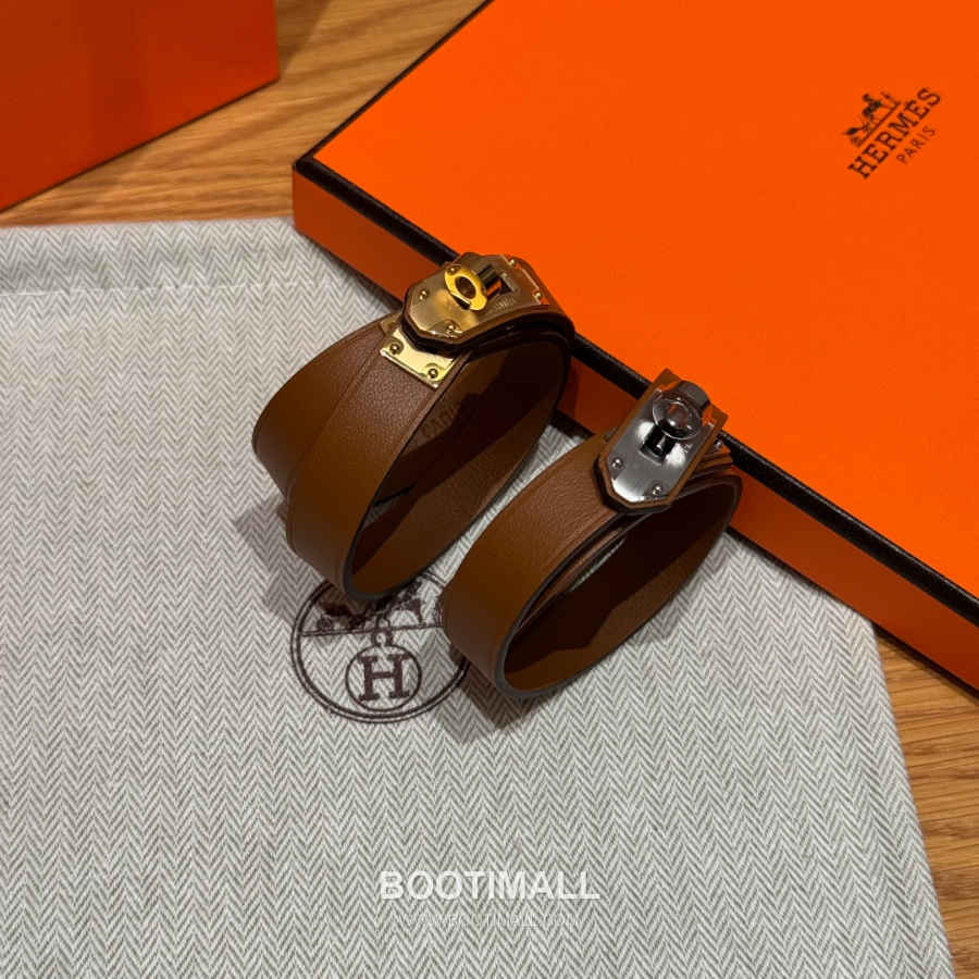 Hermès 에르메스 미니 켈리 더블랩 브레이슬릿 Swift 카프스킨 브라운 실버 하드웨어 팔 2