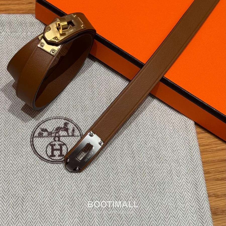 Hermès 에르메스 미니 켈리 더블랩 브레이슬릿 Swift 카프스킨 브라운 실버 하드웨어 팔 8