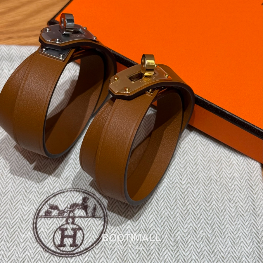 Hermès 에르메스 미니 켈리 더블랩 브레이슬릿 Swift 카프스킨 브라운 실버 하드웨어 팔 9