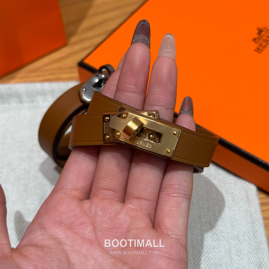 Hermès 에르메스 미니 켈리 더블랩 브레이슬릿 Swift 카프스킨 브라운 실버 하드웨어 팔 10