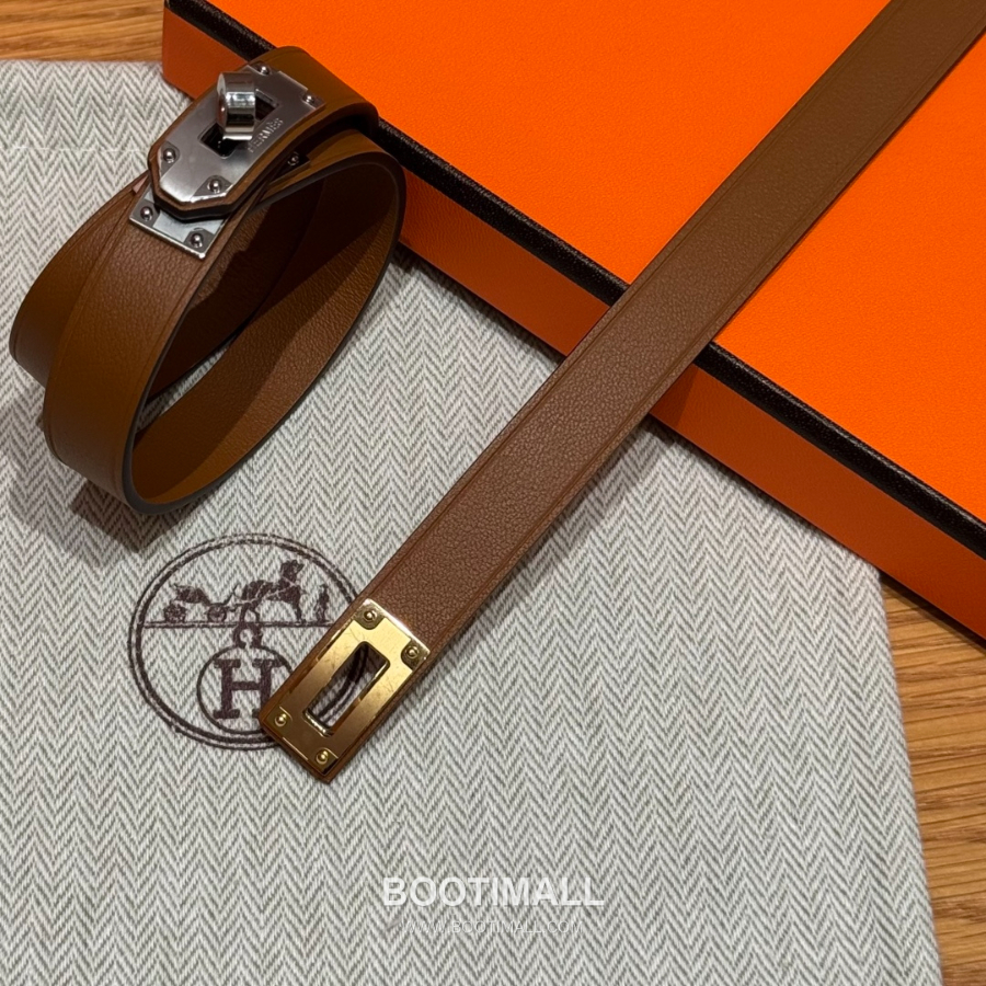 Hermès 에르메스 미니 켈리 더블랩 브레이슬릿 Swift 카프스킨 브라운 실버 하드웨어 팔 12