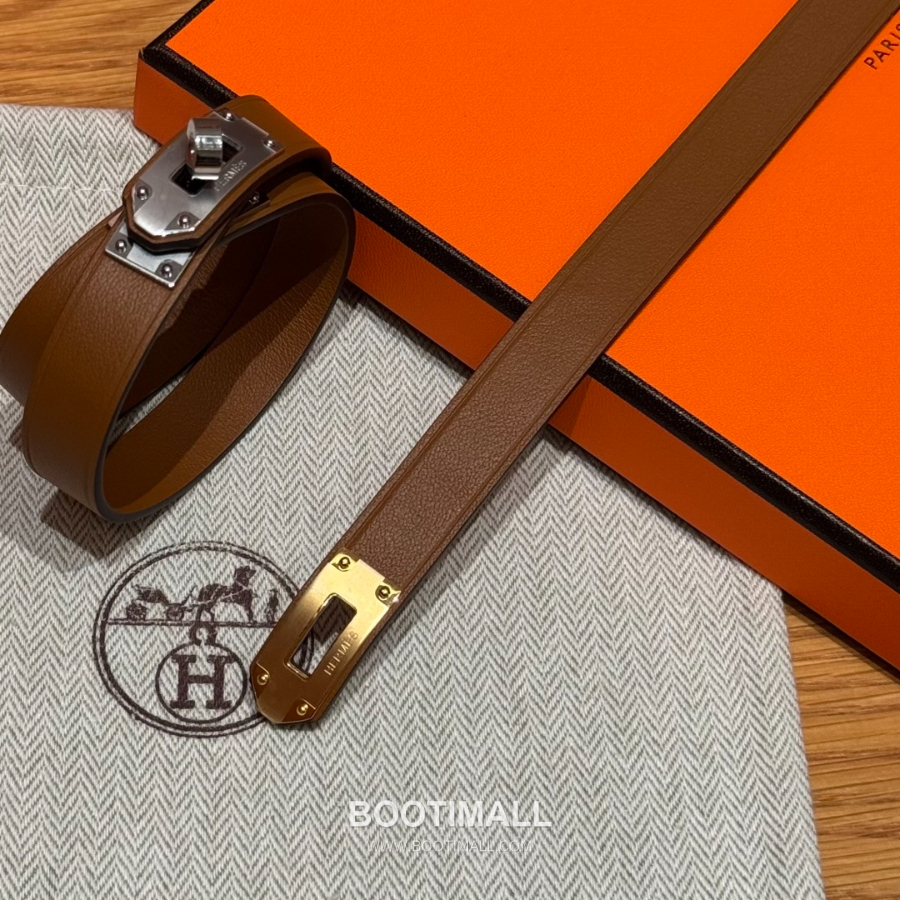 Hermès 에르메스 미니 켈리 더블랩 브레이슬릿 Swift 카프스킨 브라운 실버 하드웨어 팔 13