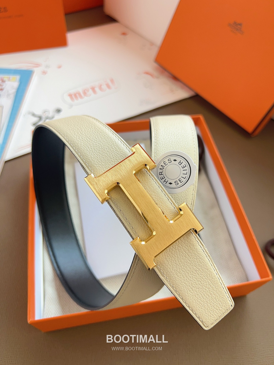 Hermès Constance H Reversible Belt 32mm Togo Calfskin Gold Hardware 에르메스 콘스탕스 H 리버서블 벨트 토고 송아지 가죽 아이보리 3.2cm 2