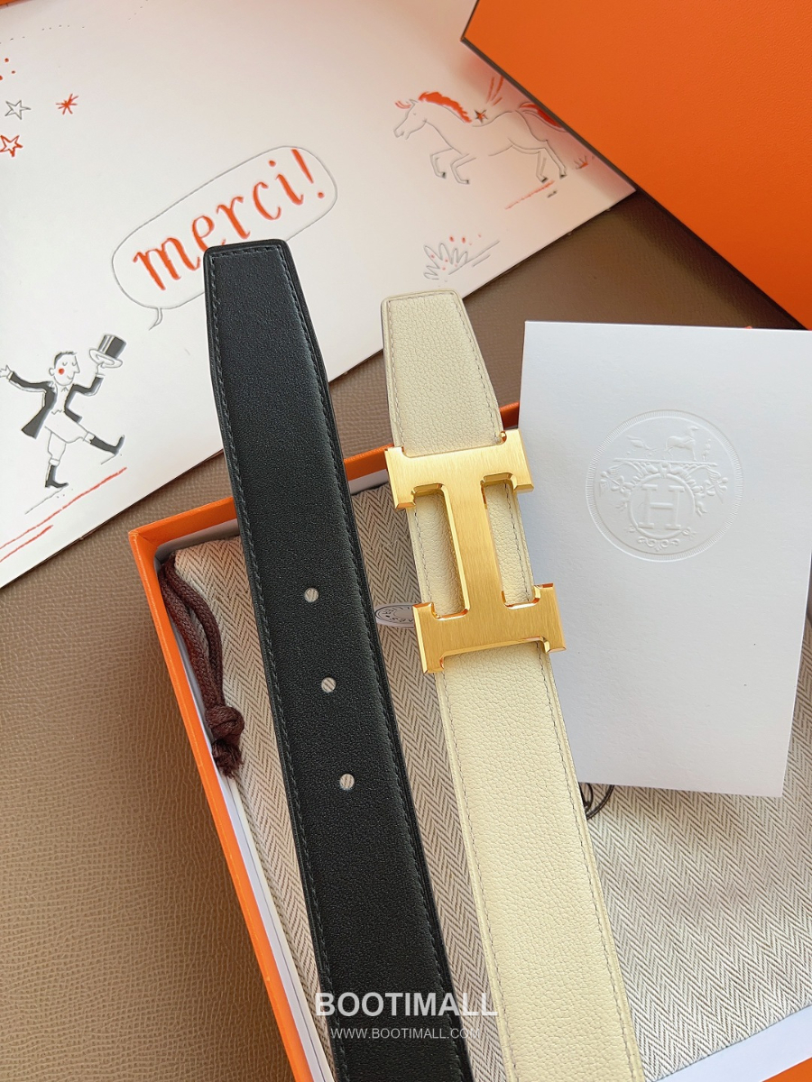 Hermès Constance H Reversible Belt 32mm Togo Calfskin Gold Hardware 에르메스 콘스탕스 H 리버서블 벨트 토고 송아지 가죽 아이보리 3.2cm 4