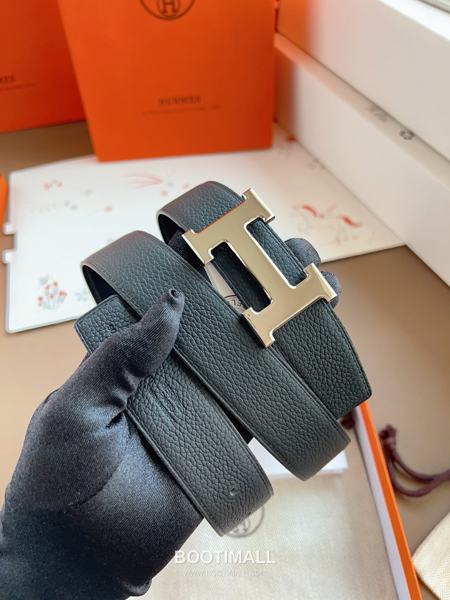 Hermès Constance H Reversible Belt 32mm Togo Calfskin Gold Hardware 에르메스 콘스탕스 H 리버서블 벨트 토고 송아지 가죽 그레이/블랙 3.2cm 1