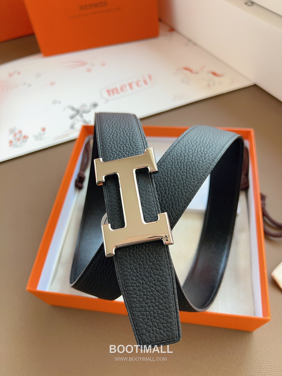 Hermès Constance H Reversible Belt 32mm Togo Calfskin Gold Hardware 에르메스 콘스탕스 H 리버서블 벨트 토고 송아지 가죽 그레이/블랙 3.2cm 2