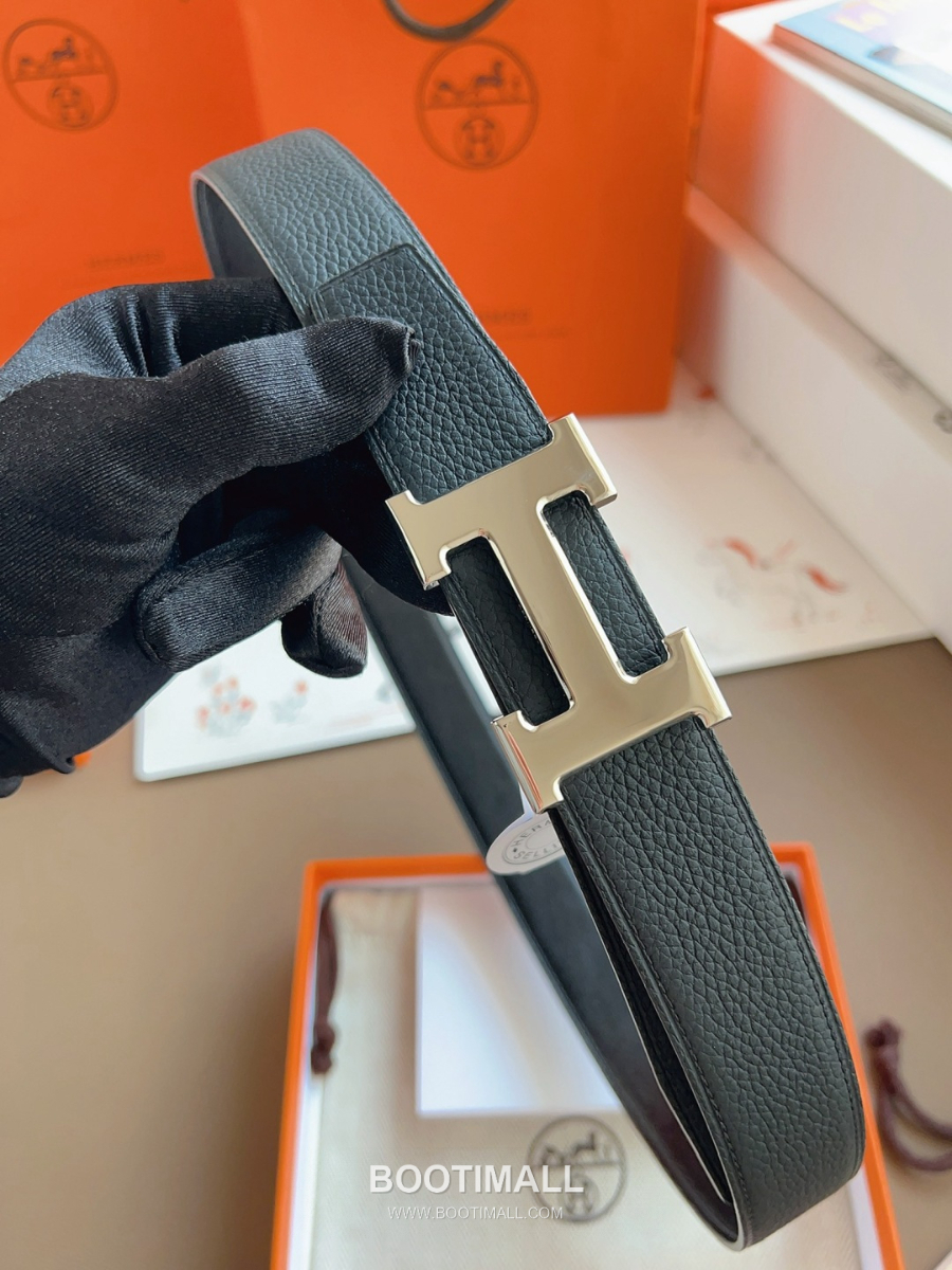 Hermès Constance H Reversible Belt 32mm Togo Calfskin Gold Hardware 에르메스 콘스탕스 H 리버서블 벨트 토고 송아지 가죽 그레이/블랙 3.2cm 3