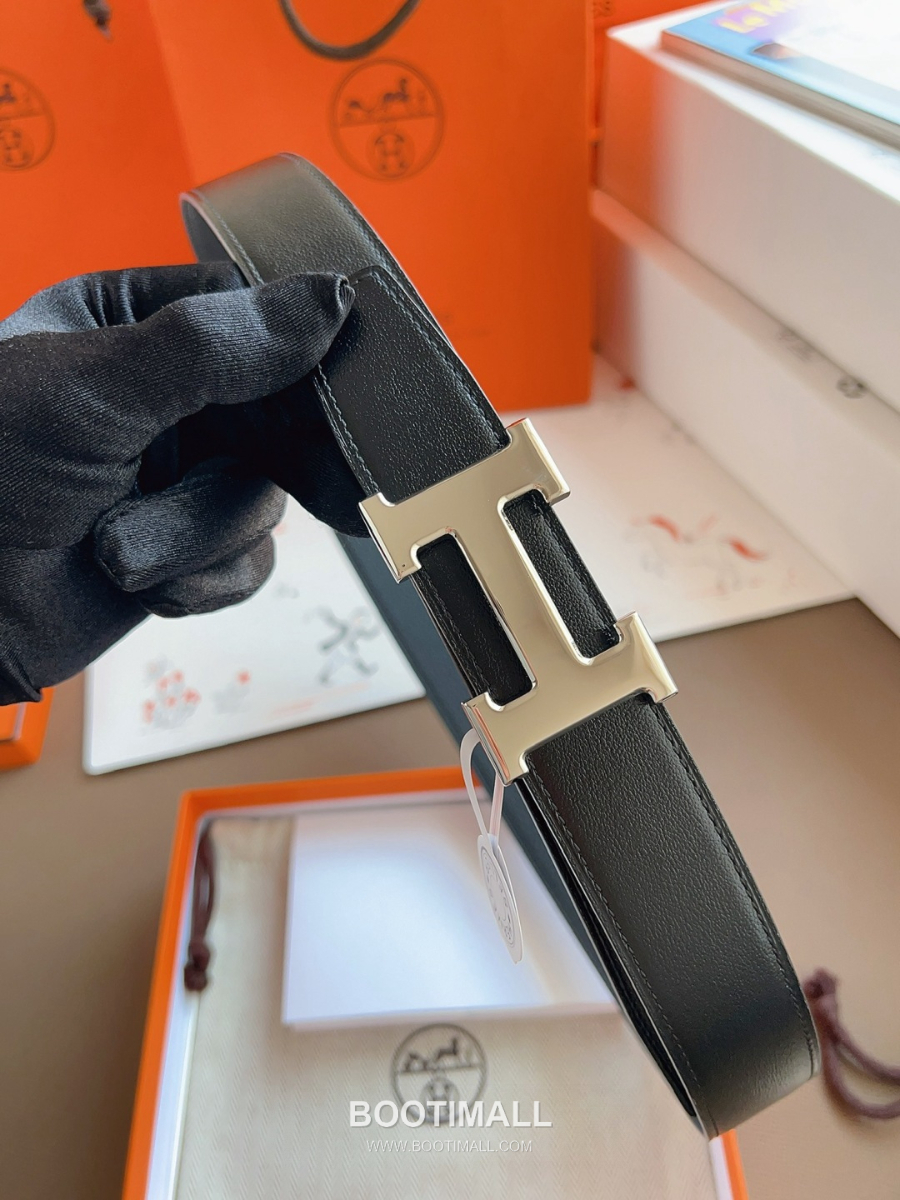 Hermès Constance H Reversible Belt 32mm Togo Calfskin Gold Hardware 에르메스 콘스탕스 H 리버서블 벨트 토고 송아지 가죽 그레이/블랙 3.2cm 4